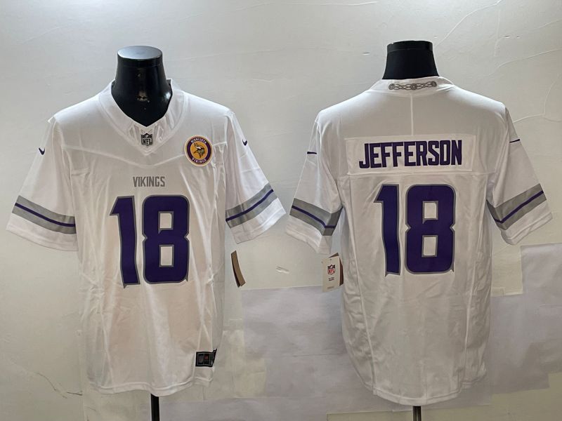Men Minnesota Vikings #18 Jefferson White Throwback Three generation 2024 Nike Limited NFL Jersey style 2->minnesota vikings->NFL Jersey
